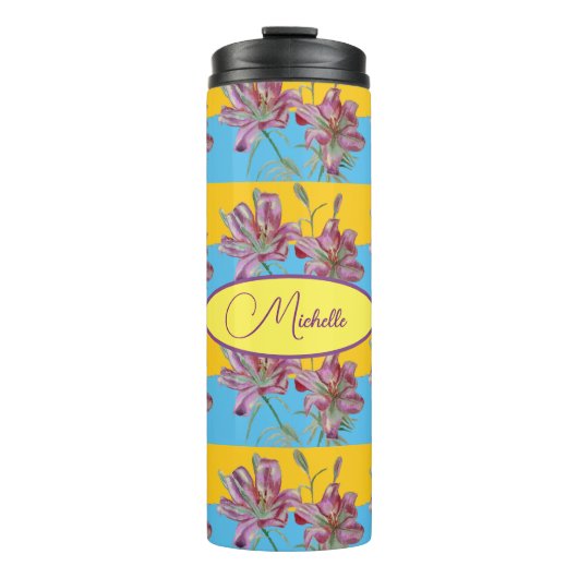 ピンクのリリー水の色絵画の女の子のフローラアート タンブラー (正面)