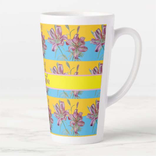 ピンクのリリー水の色絵画の女の子フローラアートマグ カフェラテマグ (右)