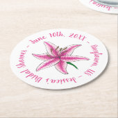 ピンクのリリー 花 イラスト ウェディング ブライダル ラウンドペーパーコースター (アングル)