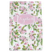 ピンクのリンゴの花の模様（白） ミディアムペーパーバッグ (正面)