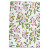 ピンクのリンゴの花の模様（白） ミディアムペーパーバッグ (裏面)