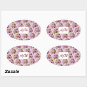 ピンクのリンゴモノグラムのの花 楕円形シール (シート)