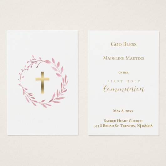 ピンクのリース第1聖体記念カード (正面&裏面)