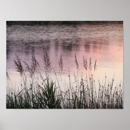 ピンクのレイクサイドサンセット反射フォトポスターアート ポスター
