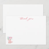 ピンクのレインブーツ&フラワースクリプトブライダルシャワー サンキューカード (正面/裏面)