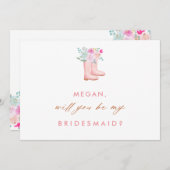 ピンクのレインブーツ&フラワーブライドメイド提案カード 招待状 (正面/裏面)