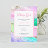 ピンクのレインボーアゲートガールベビーシャワー 招待状 (スタンド正面)