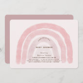 ピンクのレインボーウォーターカラーガールベビーシャワー 招待状 (正面/裏面)