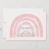 ピンクのレインボーウォーターカラーガールベビーシャワー 招待状 (正面)