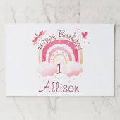 ピンクのレインボーカスタムパーソナライズされた紙ランチョンマット ペーパーパッド (正面)