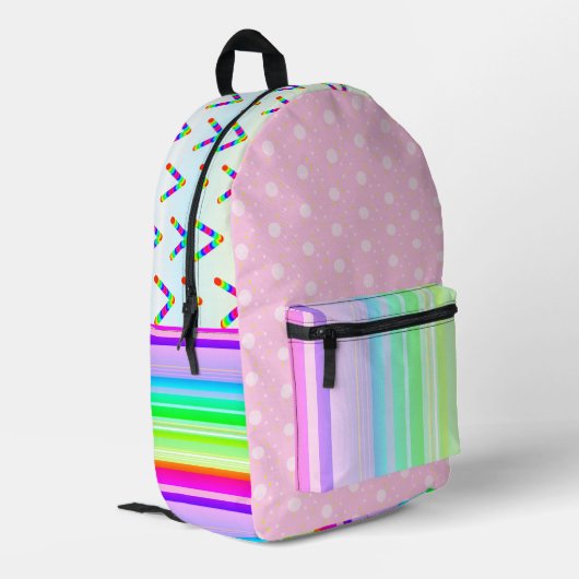 ピンクのレインボーカラー明るいプリントバックパック プリントバックパック (裏面左端)