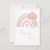 ピンクのレインボーバニーラビットベビーシャワー サンキューカード (正面)
