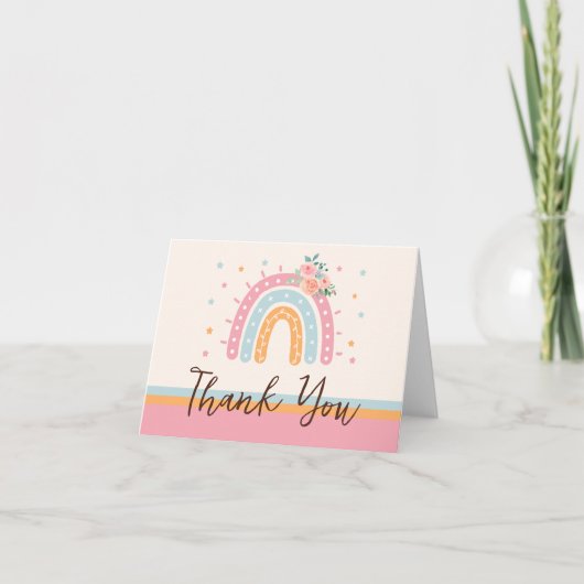 ピンクのレインボーベビーシャワーありがとう サンキューカード (正面)
