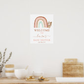 ピンクのレインボーベビーシャワー歓迎サイン ポスター (キッチン)