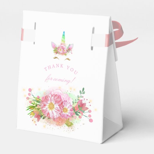 ピンクのレインボーユニコーンガールベビーシャワー フェイバーボックス (裏面サイド)