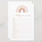 ピンクのレインボーワードスカンブルベビーシャワーゲーム (正面/裏面)