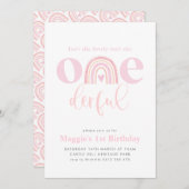 ピンクのレインボーONEderful Girl's 1 Birthday 招待状 (正面/裏面)