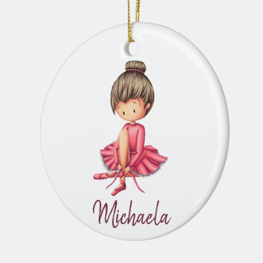 ピンクのレオタードキッズクリスマスとバレリナダンサー セラミックオーナメント (左)