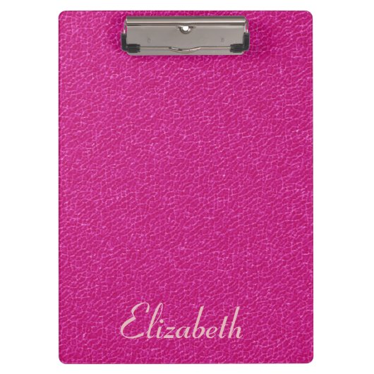 ピンクのレザールックのパーソナライズな名前 クリップボード (正面)