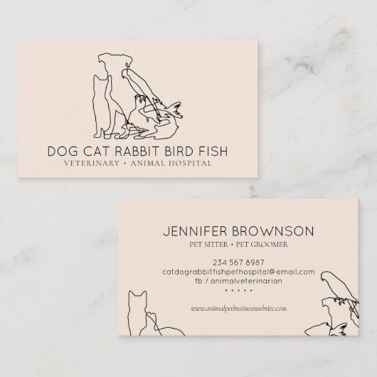 ピンクのレスキュー獣犬ねこ魚うさぎ鳥 名刺 (正面/裏面)