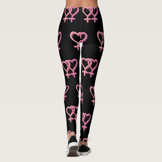 ピンクのレズビアンのハートの記号のlgbtが付いている黒いレギング レギンス (裏面)