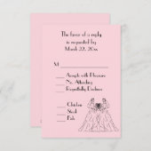 ピンクのレズ結婚ビアンのメニュー選択RSVP 出欠カード (正面/裏面)