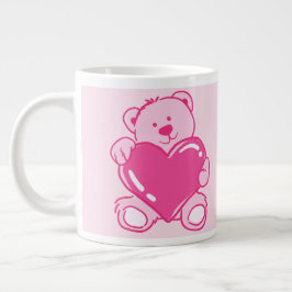 ピンクのレターAマグ カワイイテディベアのハート付き ジャンボコーヒーマグカップ