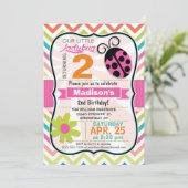 ピンクのレディバグと花ガーリーの誕生日パーティー 招待状 (スタンド正面)