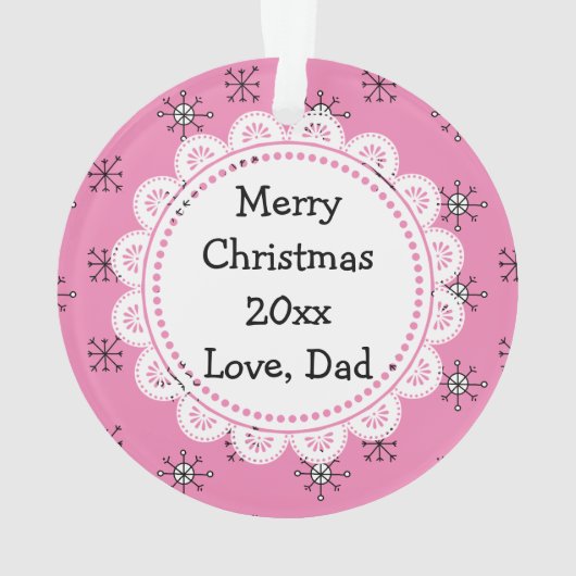 ピンクのレディバグの個人的なメッセージのクリスマス記念の品 オーナメント (裏面)