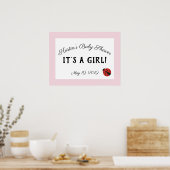 ピンクのレディバグの赤ちゃんシャワー歓迎それが女の子のサインである ポスター (キッチン)