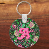 ピンクのレディースリッパの花のワイルドフラワーパーソナライズされた キーホルダー (正面)