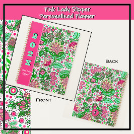 ピンクのレディースリッパの花を白にパーソナライズされた飾る プランナー手帳