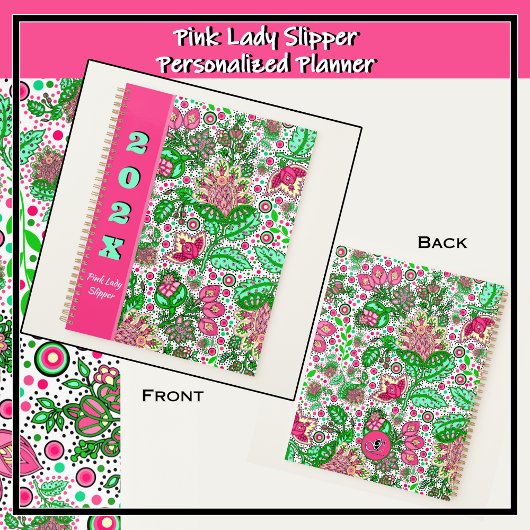 ピンクのレディースリッパの花を白にパーソナライズされた飾る プランナー手帳