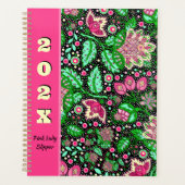 ピンクのレディースリッパの花を黒にパーソナライズされた飾る プランナー手帳 (正面)