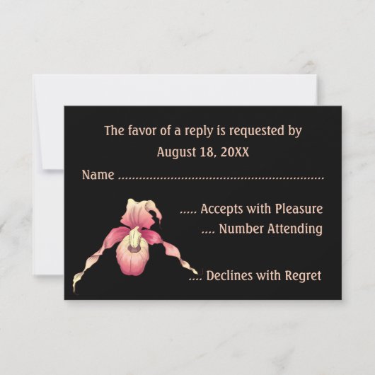 ピンクのレディースリッパーオーキッドの招待状カード 出欠カード (正面)