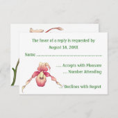 ピンクのレディースリッパーオーキッドの招待状カード 出欠カード (正面/裏面)