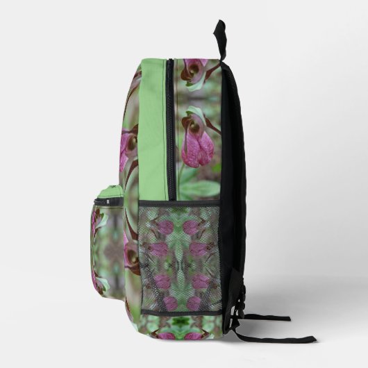 ピンクのレディースリッパーオーキッドパーソナライズされた花 プリントバックパック (右)