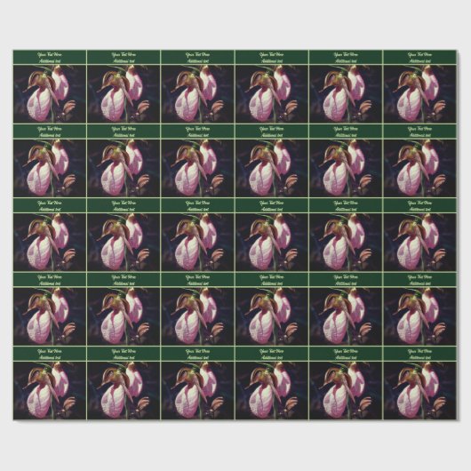 ピンクのレディースリッパーオーキッドパーソナライズされた花 ラッピングペーパー (フラット)