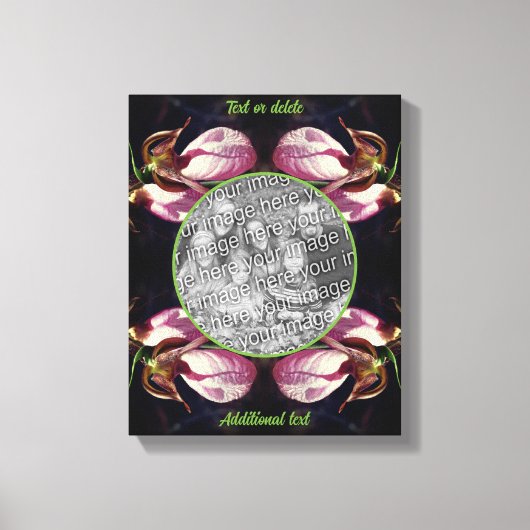 ピンクのレディースリッパーオーキッド自分の写真を作成 キャンバスプリント (正面)