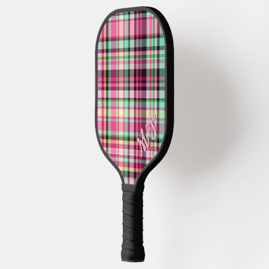 ピンクのレディースリッパーワイルドフラワープレイドピンクとブラック ピックルボールラケット (左)