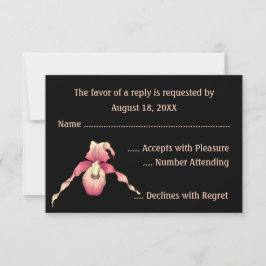 ピンクのレディースリッパー蘭の出欠ハガキ 出欠カード