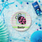 ピンクのレディーバグ，ピンク，ブルー，グリーン，水玉模様 ペーパープレート (パーティー)