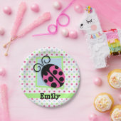 ピンクのレディーバグ，ピンク，ブルー，グリーン，水玉模様 ペーパープレート (パーティー)