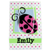 ピンクのレディーバグ,ピンク,ブルー,グリーン,水玉模様 ミディアムペーパーバッグ (裏面)