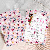 ピンクのレディーバグAfrican American Girl Baby Shower 招待状