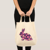 ピンクのレトロうさぎと花 トートバッグ (正面(商品))