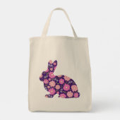 ピンクのレトロうさぎと花 トートバッグ (裏面)