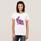 ピンクのレトロうさぎと花 Tシャツ (正面フル)