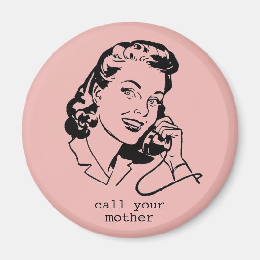 ピンクのレトロが母親のヴィンテージおもしろいマグネットを呼び出す マグネット (正面)