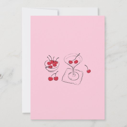 ピンクのレトロさくらんぼティニビットオールド大人誕生日 招待状 (裏面)